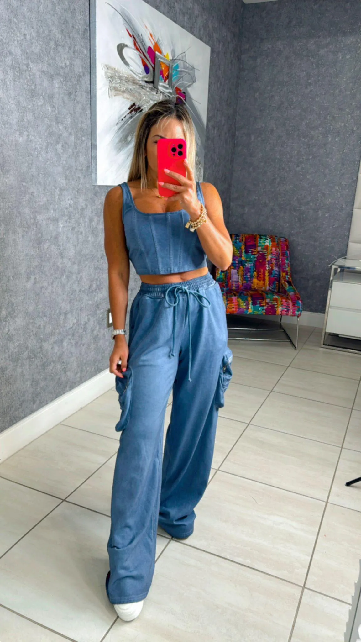 1848 Crop tank top and cargo pants set