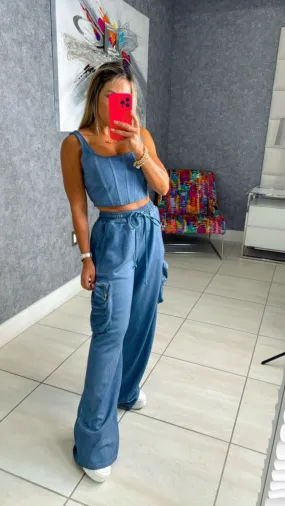 1848 Crop tank top and cargo pants set