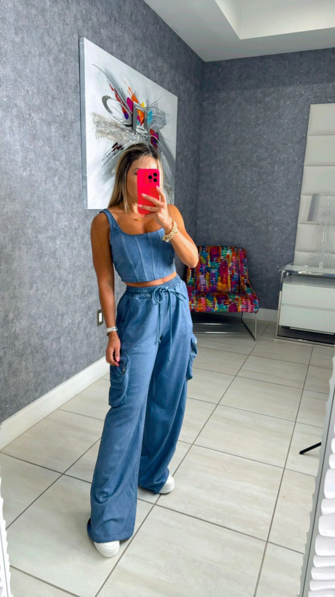 1848 Crop tank top and cargo pants set