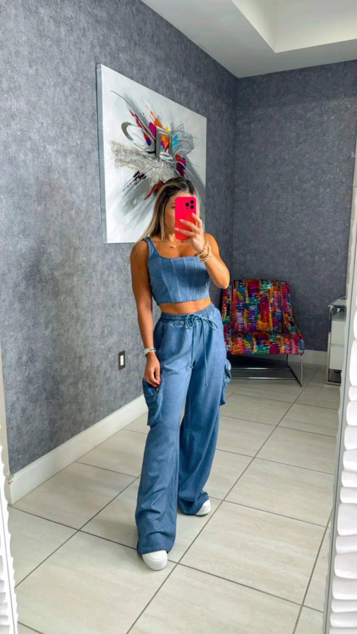 1848 Crop tank top and cargo pants set