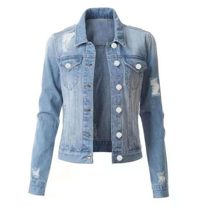 2025 2025 Popular trade New explosion Slim-fit ripped denim top women