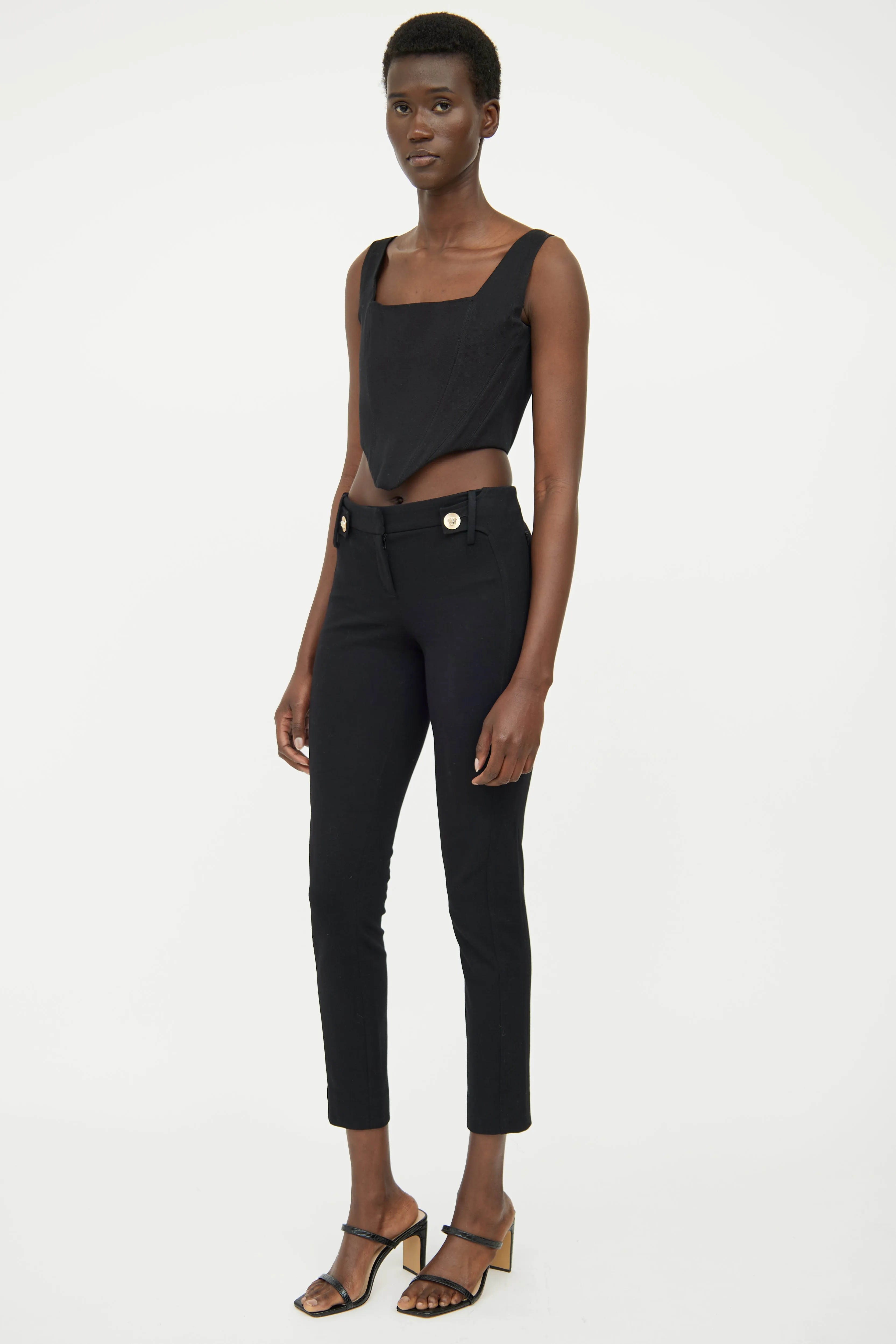 Black & Gold Button Stretch Pant
