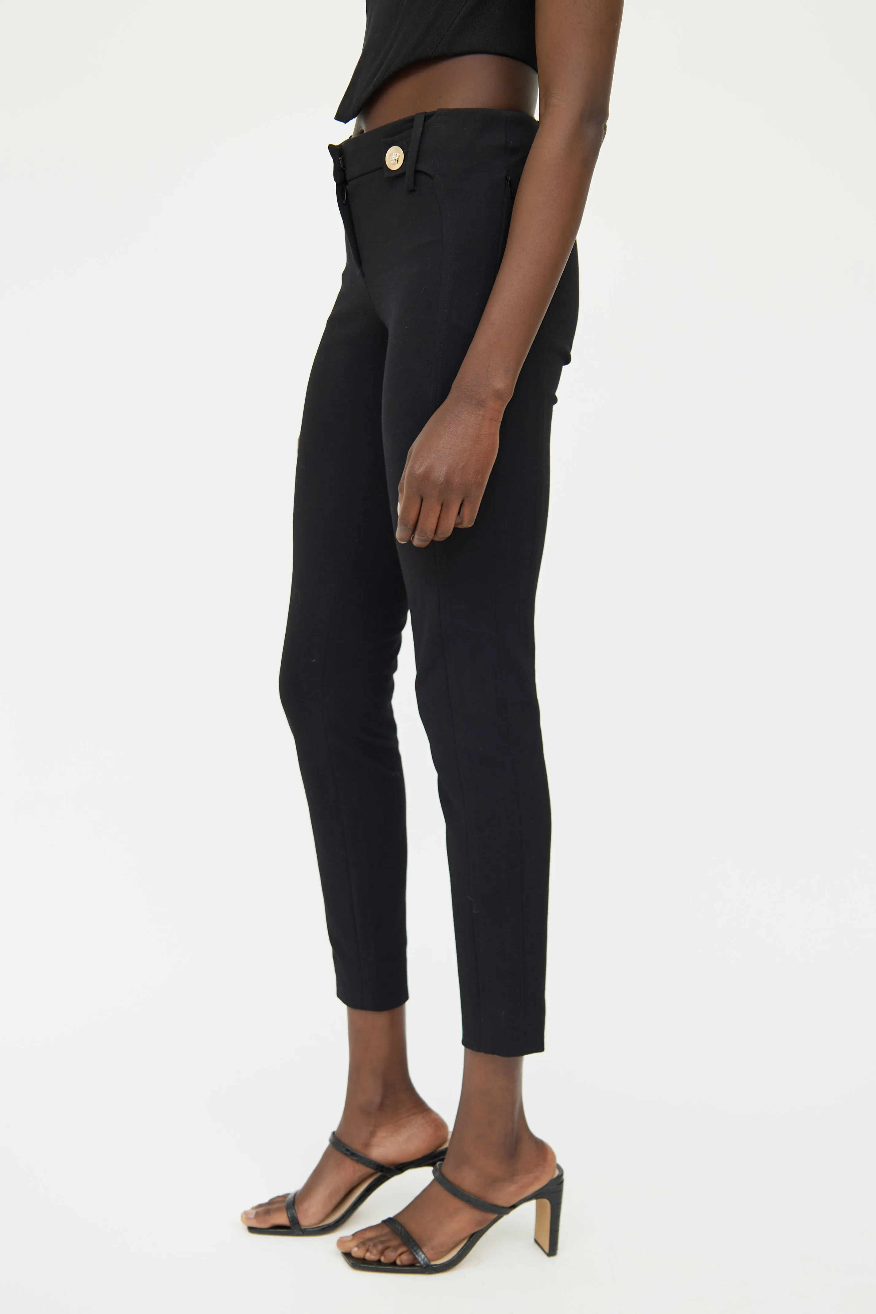 Black & Gold Button Stretch Pant