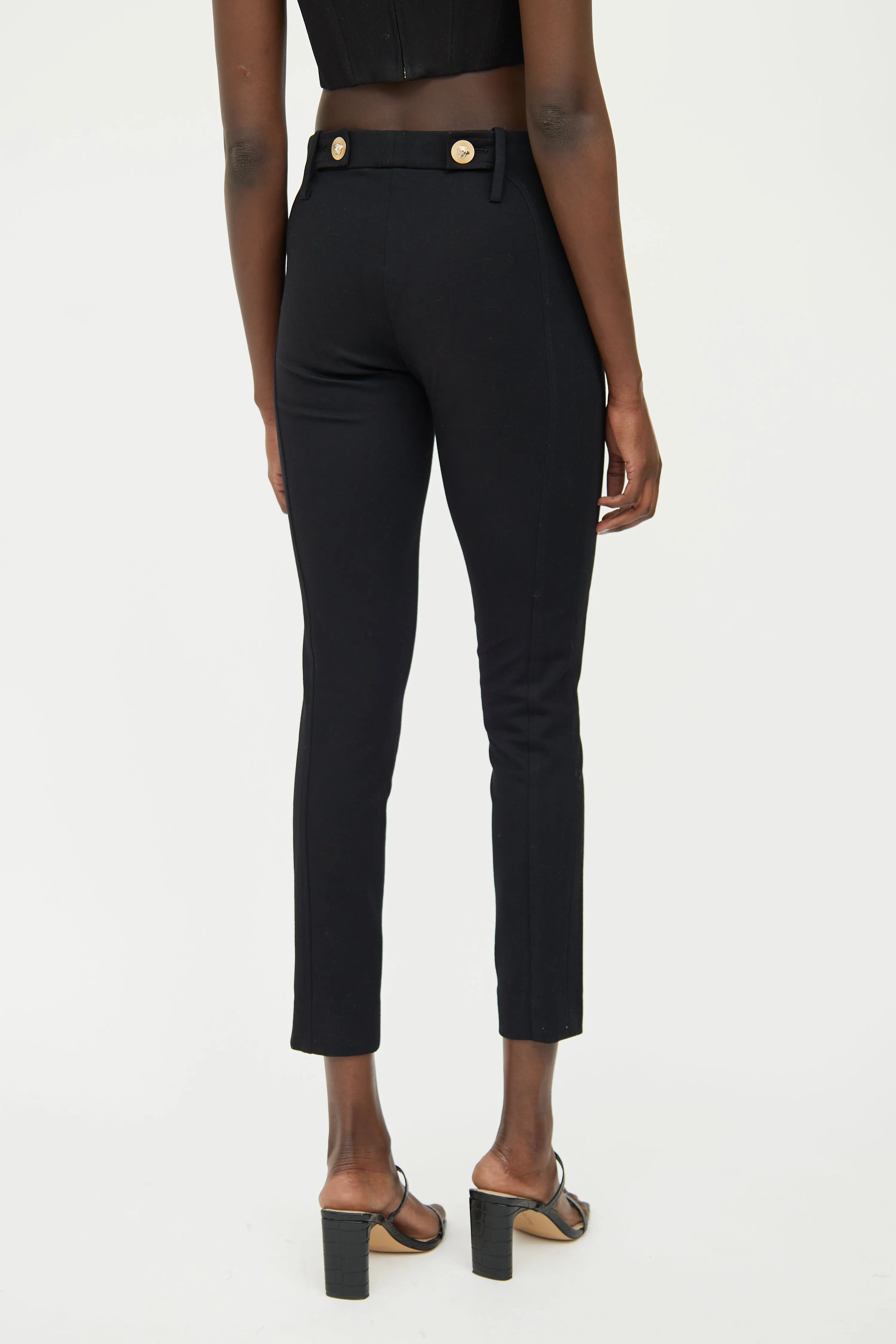 Black & Gold Button Stretch Pant