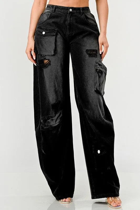 Black washed out cargo pants