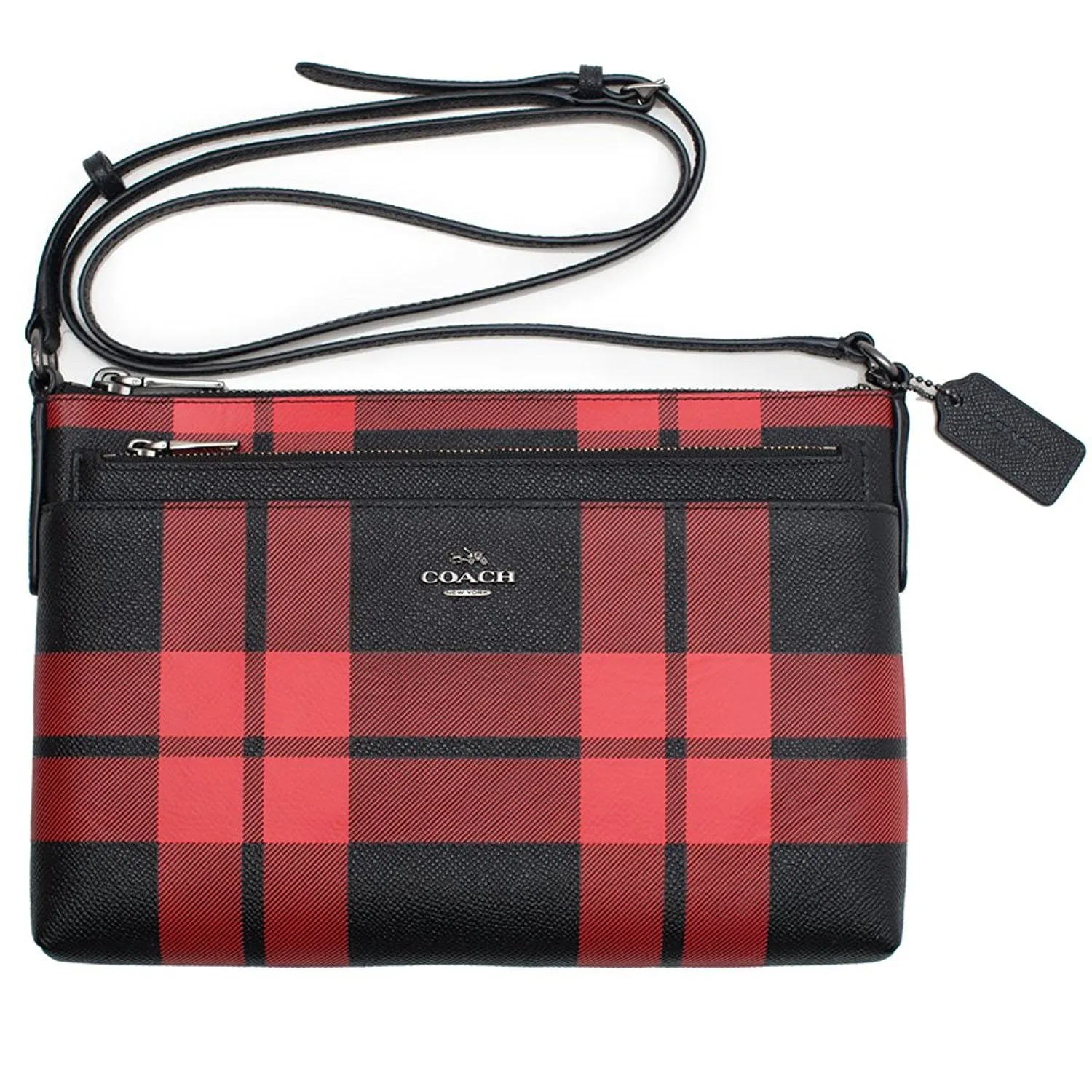 Coach Mount Plaid Pop-up Crossbody in Leather Red Black Bag New