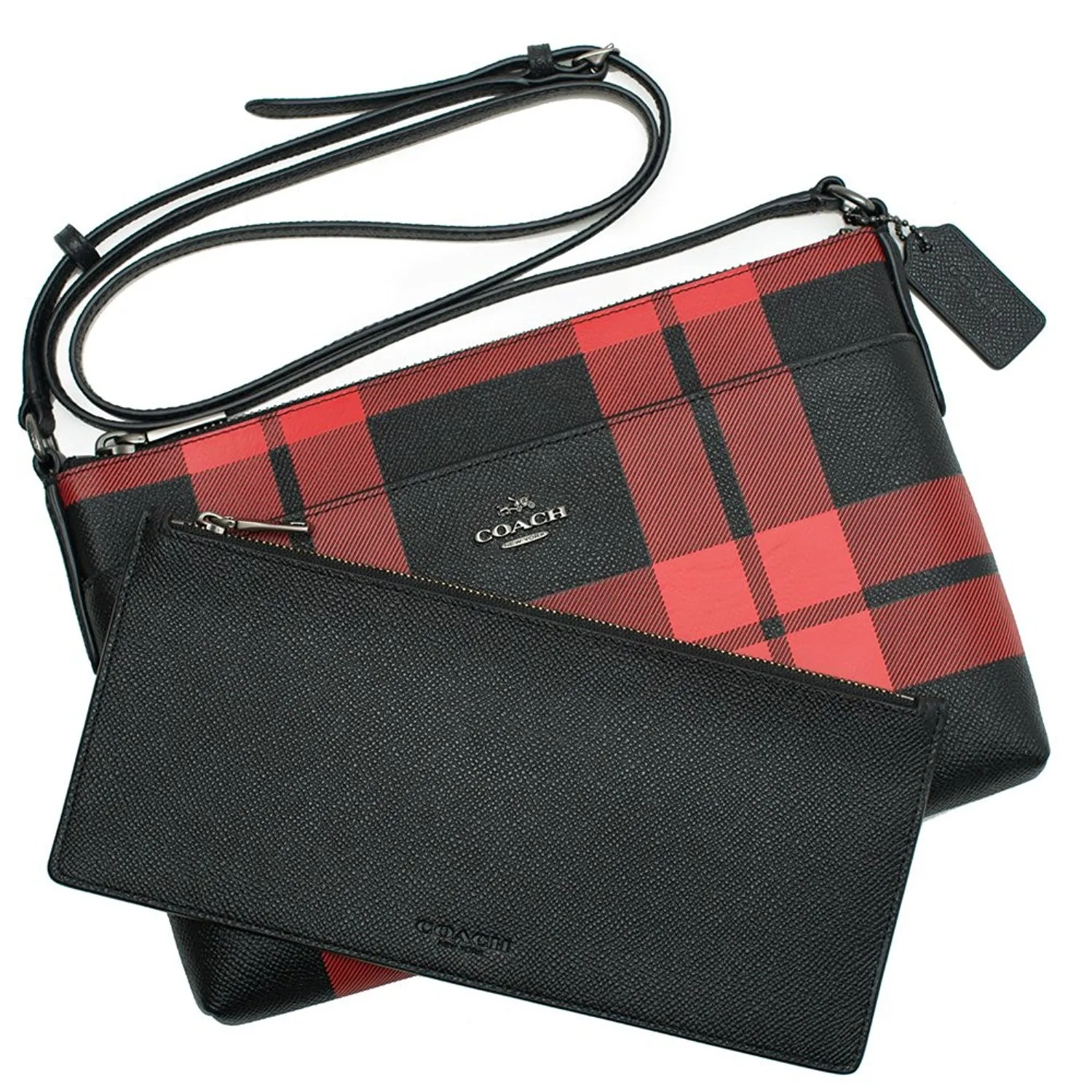Coach Mount Plaid Pop-up Crossbody in Leather Red Black Bag New