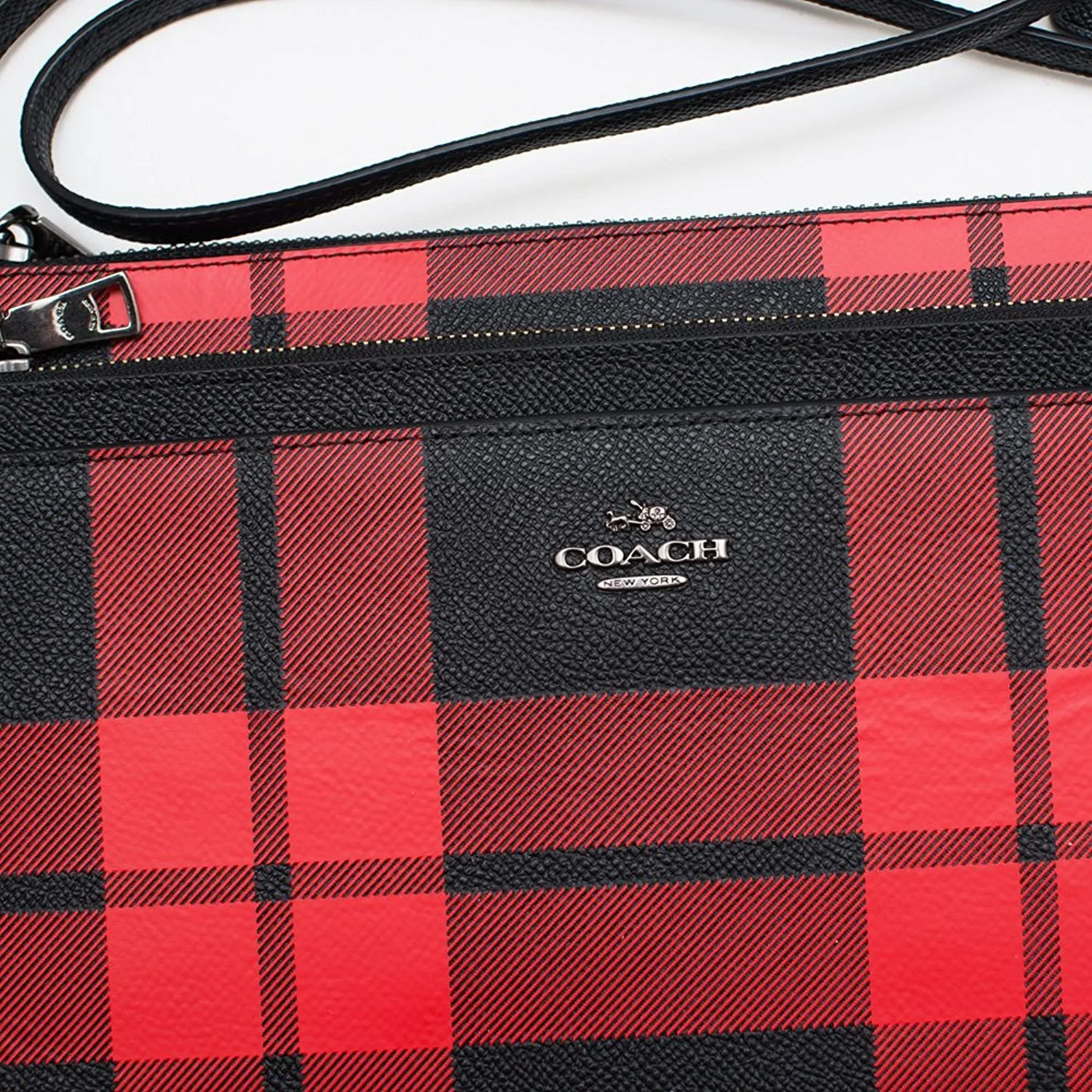 Coach Mount Plaid Pop-up Crossbody in Leather Red Black Bag New