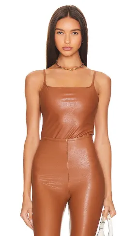 Commando Faux Leather Cami Bodysuit in Brown