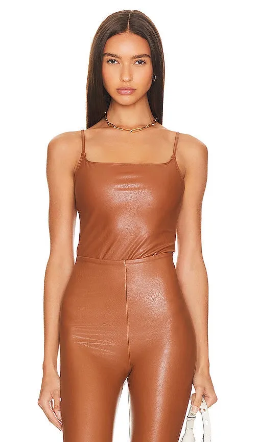 Commando Faux Leather Cami Bodysuit in Brown