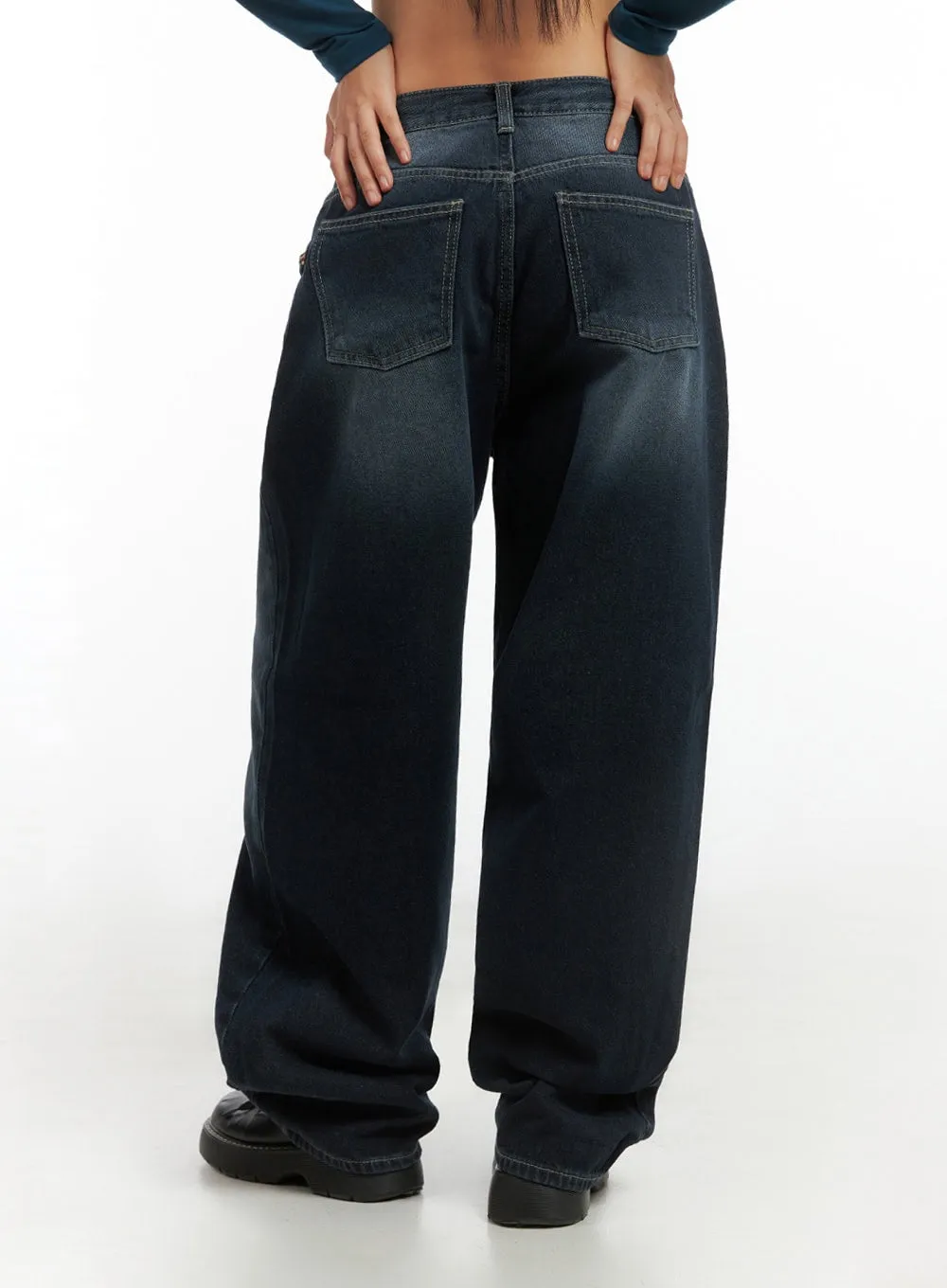 Evelyn Washed Baggy Jeans (Dark Blue) IS402