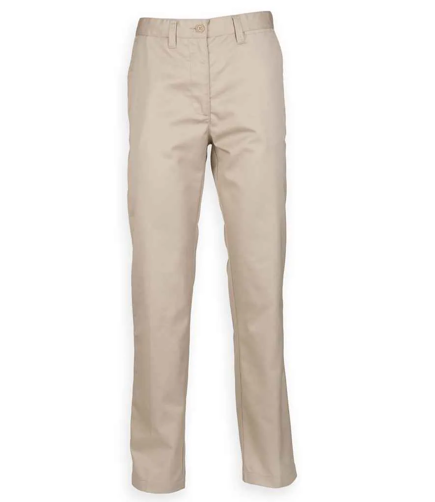 Henbury Ladies 65/35 Flat Fronted Chino Trousers | Stone