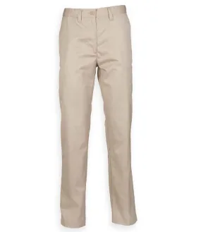 Henbury Ladies 65/35 Flat Fronted Chino Trousers | Stone