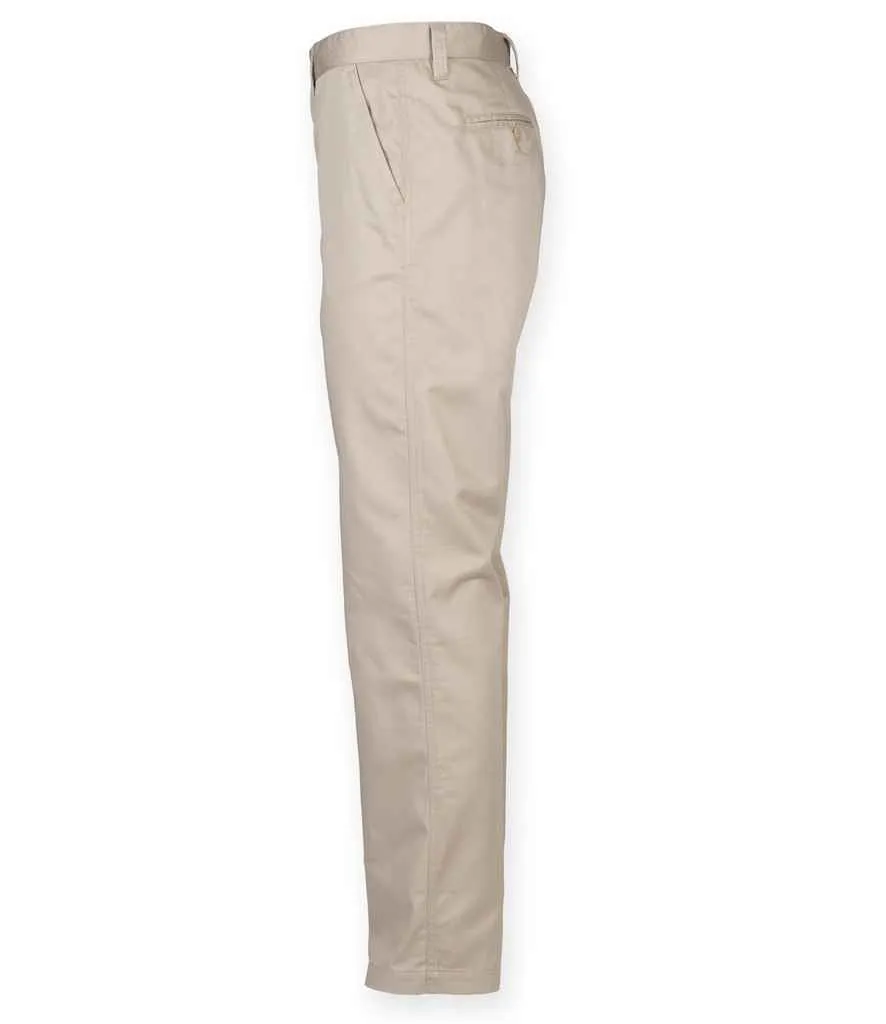 Henbury Ladies 65/35 Flat Fronted Chino Trousers | Stone