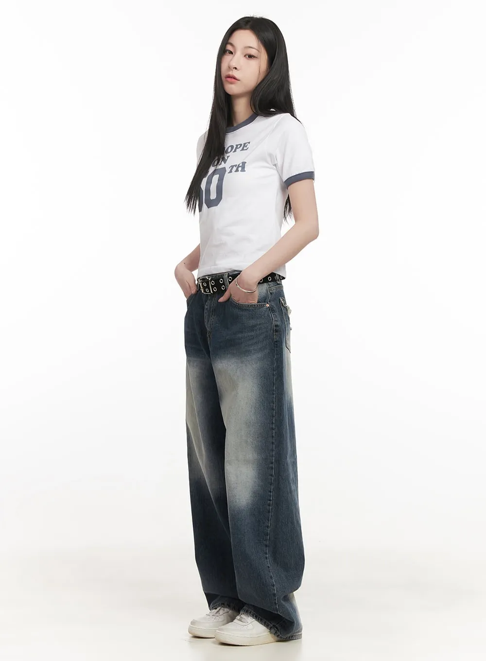 Julie Washed Baggy Jeans with Embroidered Detail CF514