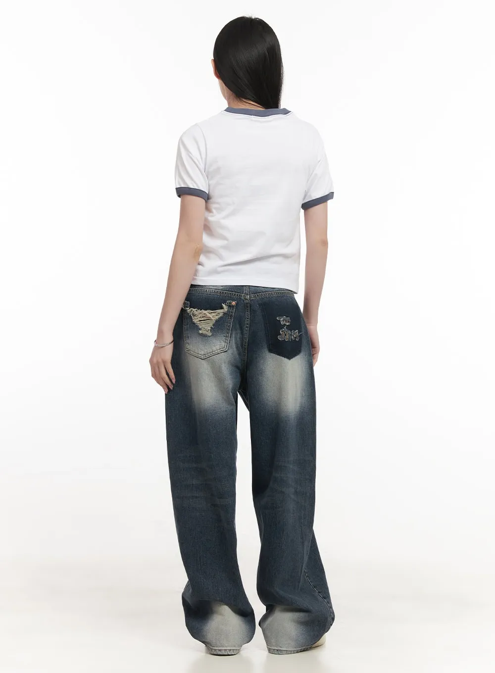 Julie Washed Baggy Jeans with Embroidered Detail CF514