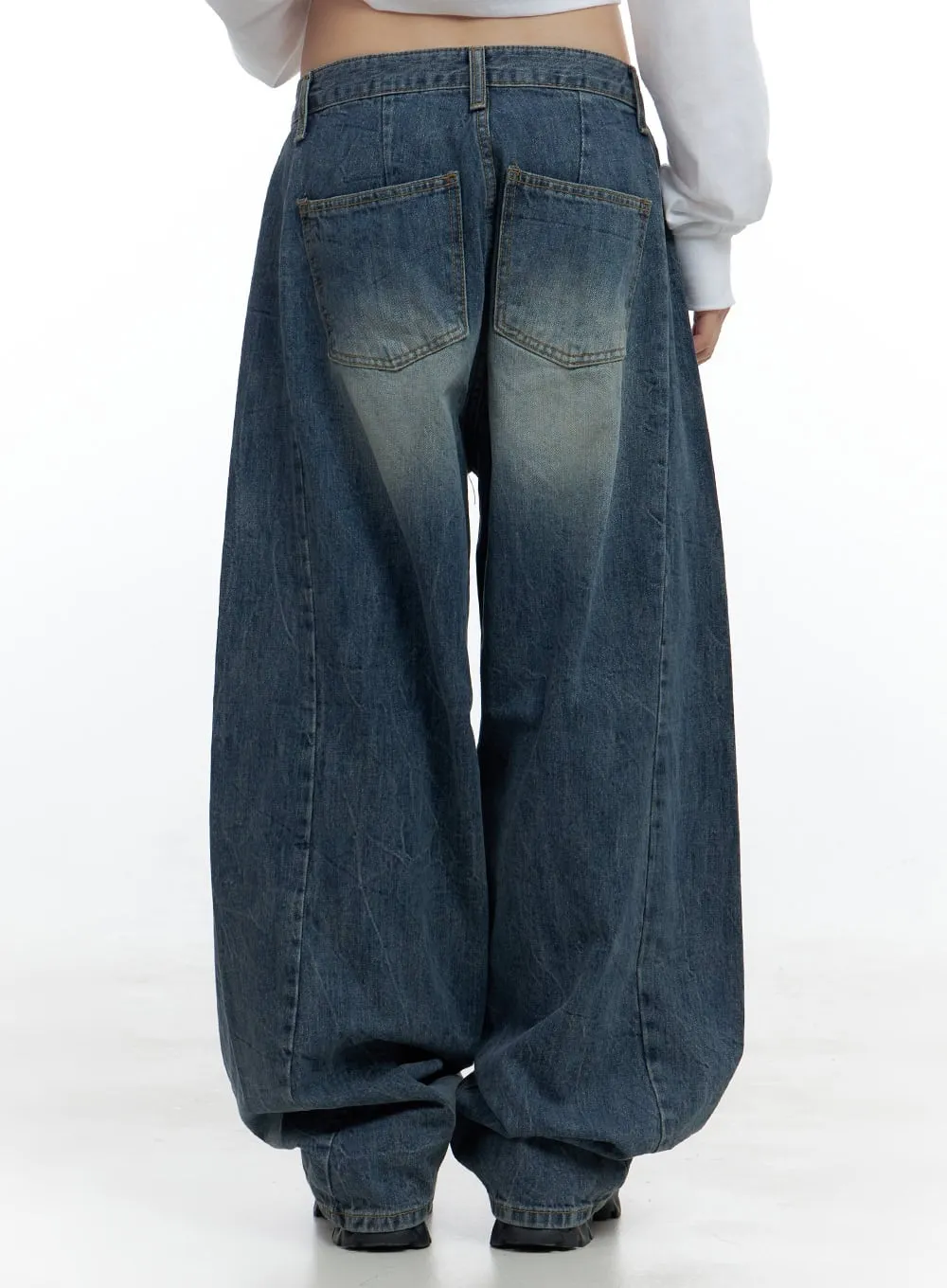 Kali Side Slit Washed Denim Baggy Jeans CS419