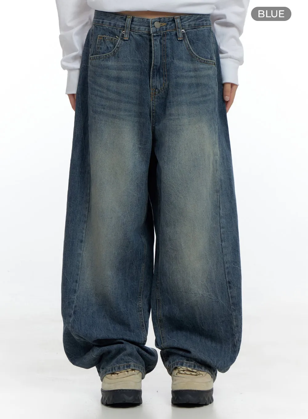 Kali Side Slit Washed Denim Baggy Jeans CS419