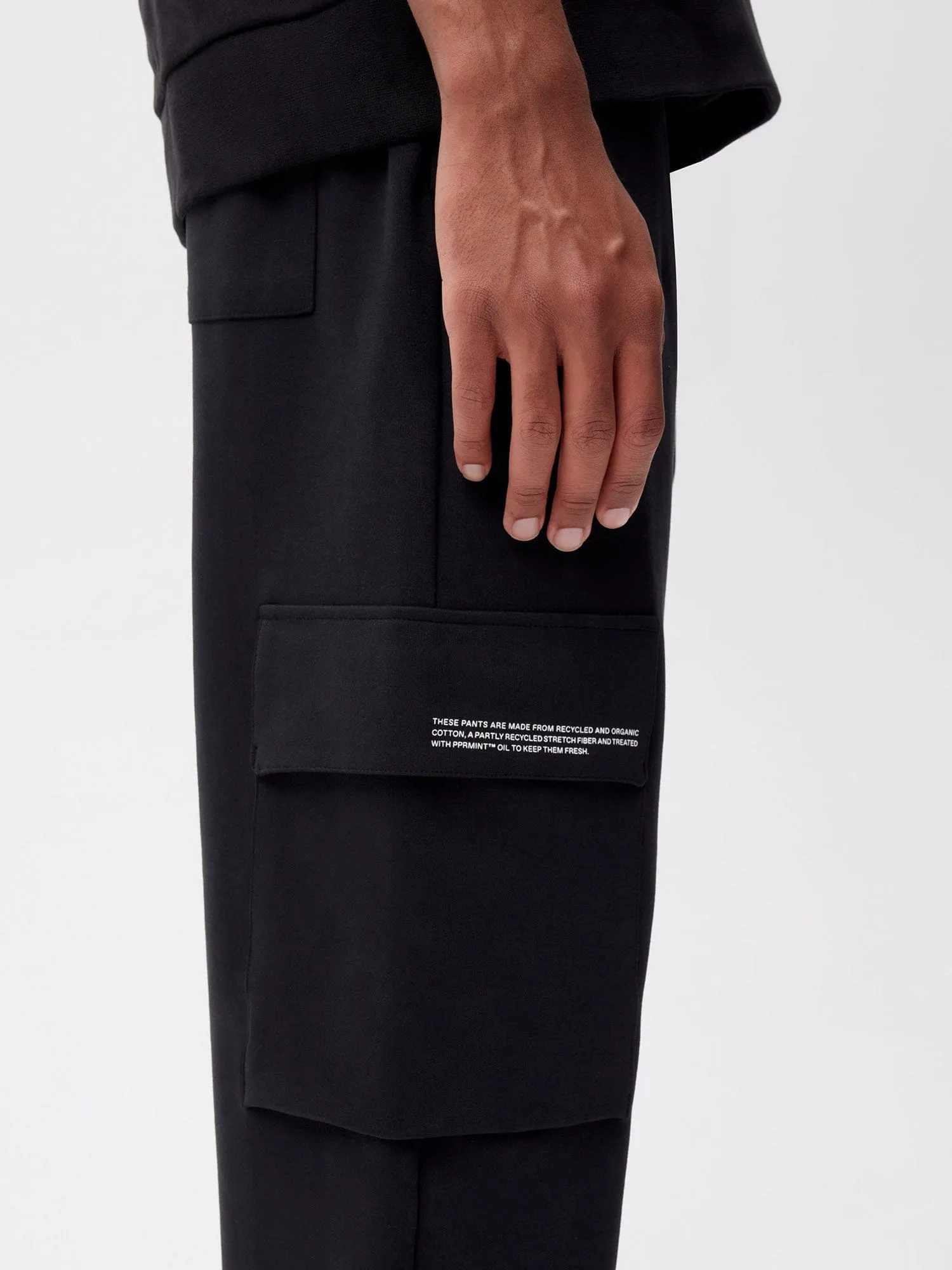 Mens Double Jersey Cargo Track Pants—black