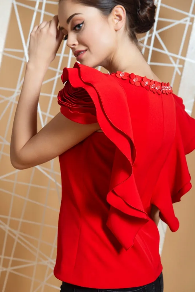 Rosette top with ruffle