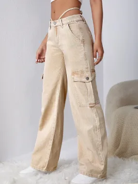 Tie Back Flap Pocket Cargo Jean