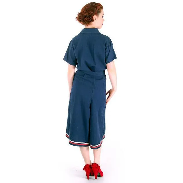 Vintage Ladies WW 2 SPORTSWEAR Culotte Pants Set Nautical Theme 1940s 40-28-41