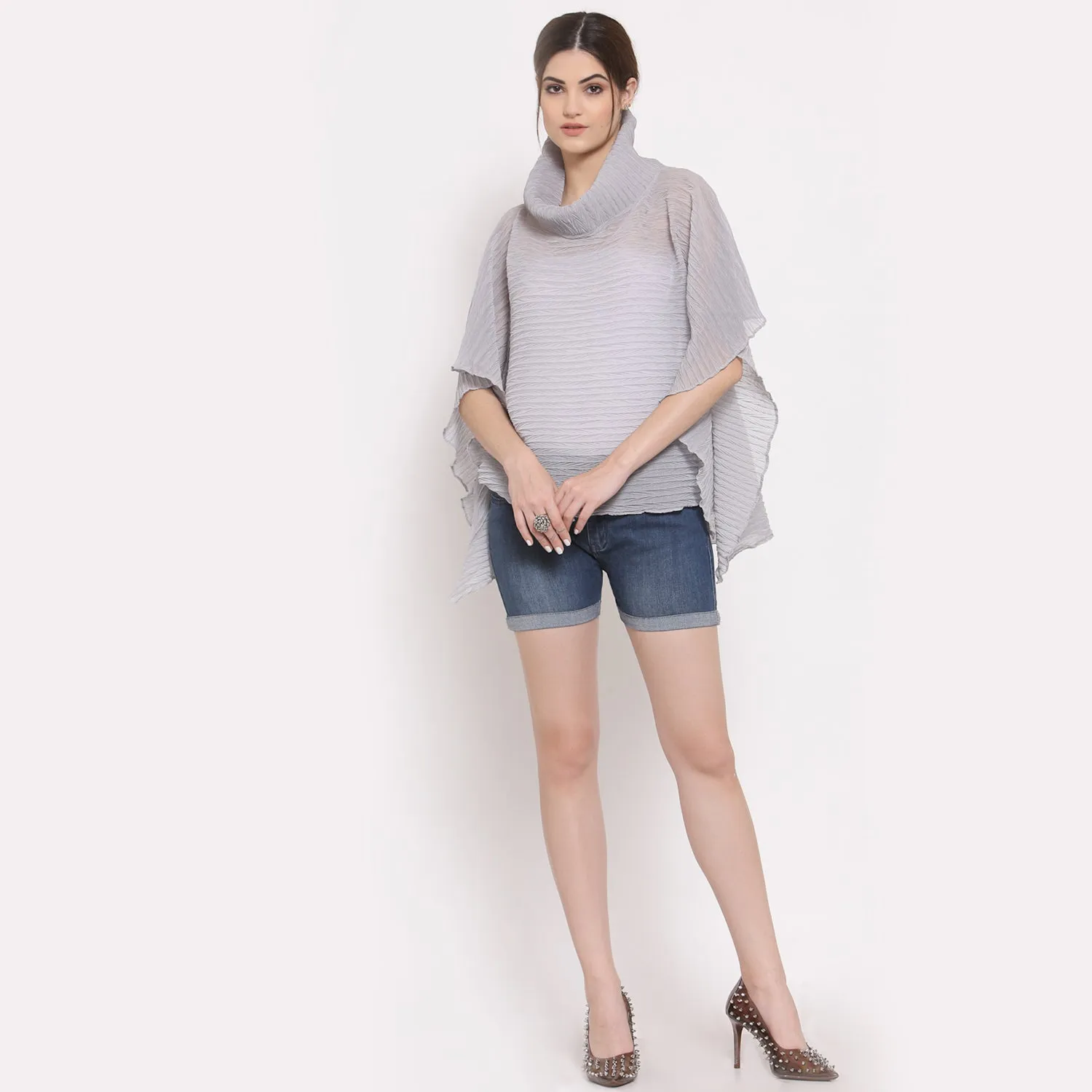 Women Grey Sheer Short Kaftan